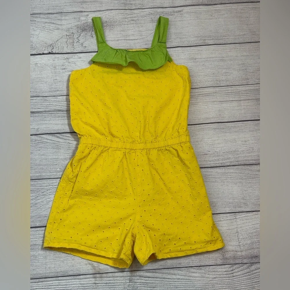 Gymboree Girls Yellow Eyelet Romper Size 8 Cotton Summer Outfit